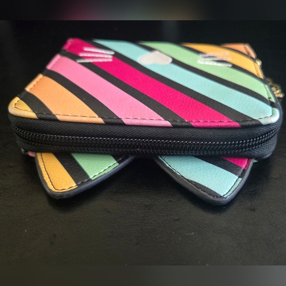 Betsey Johnson Kitty Cat Zipper Wallet Rainbow Stripe - Picture 5 of 8